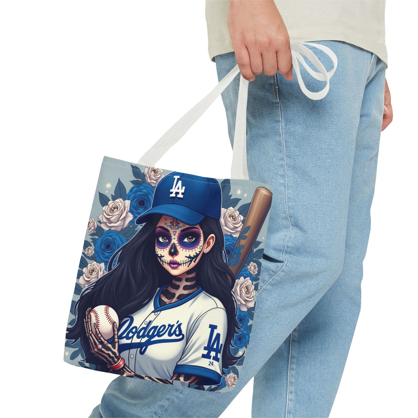 Sugar Skull Baseball Tote Bag, Unique Tote for Sports Fans, Day of the Dead Inspired, Stylish Shopping Bag, Gift for Her