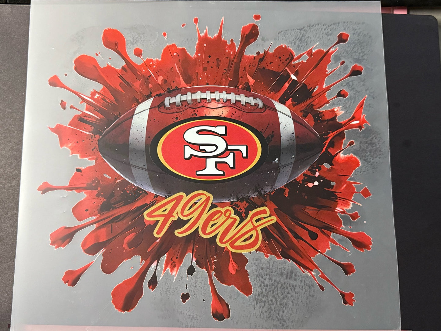 🏈 Red & Gold Football Splash DTF Transfer – Ready to Press