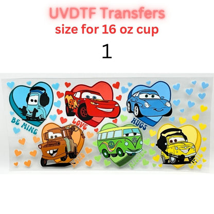 Kids Racing Cartoon UV DTF Cup Wrap Transfers | Retro Race Car Inspired Designs | 16 oz Libby Cup Decals