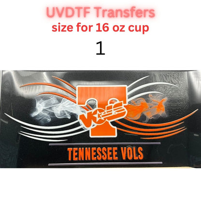 Football Inspired UV DTF Cup Wrap Transfers | Orange & Blue Sports-Themed 16 oz Libby Cup Decals