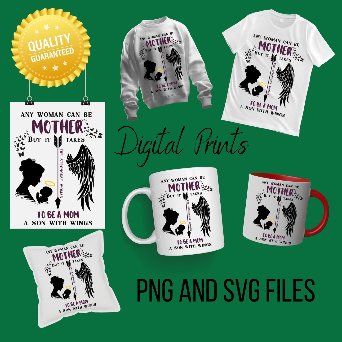 Mom of a Son With Wings – Memorial PNG & SVG Digital Files for Cricut & Sublimation