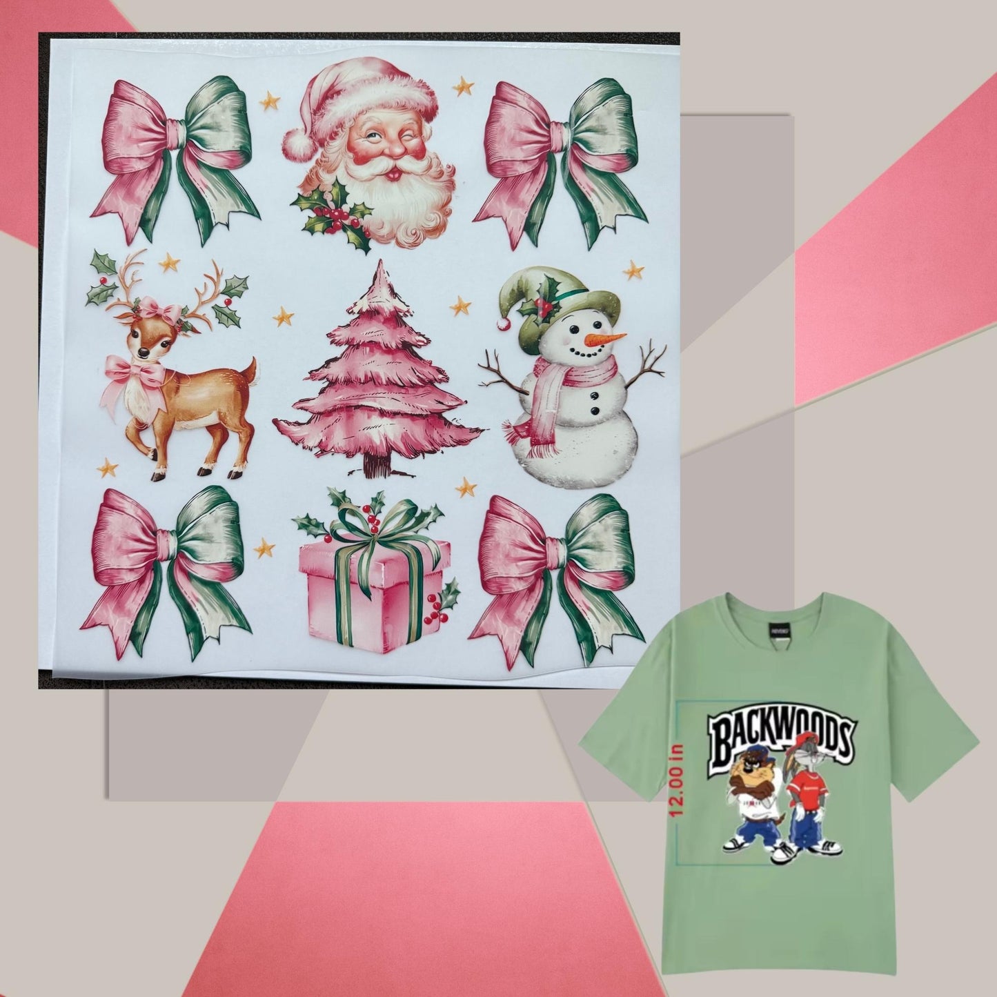 Vintage Christmas Bow & Boots DTF Transfer – Santa & Snowman Holiday Heat Press Design