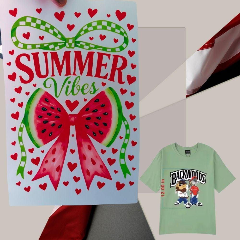 Summer Vibes Ribbon Watermelon DTF Transfer – Bright Color Ready to Press Heat Transfer