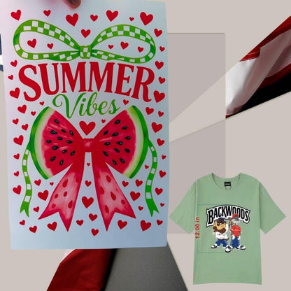Summer Vibes Ribbon Watermelon DTF Transfer – Bright Color Ready to Press Heat Transfer