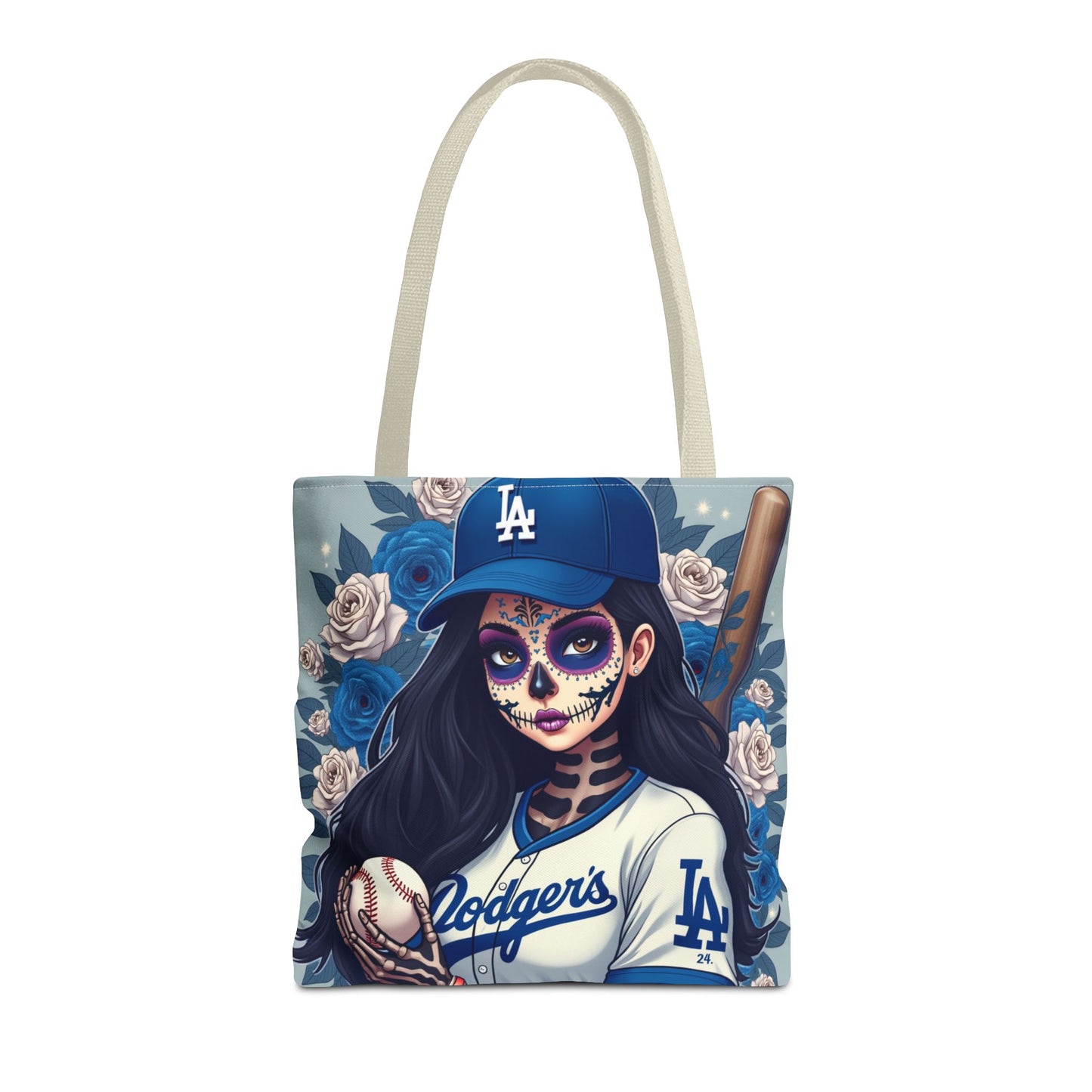 Sugar Skull Baseball Tote Bag, Unique Tote for Sports Fans, Day of the Dead Inspired, Stylish Shopping Bag, Gift for Her