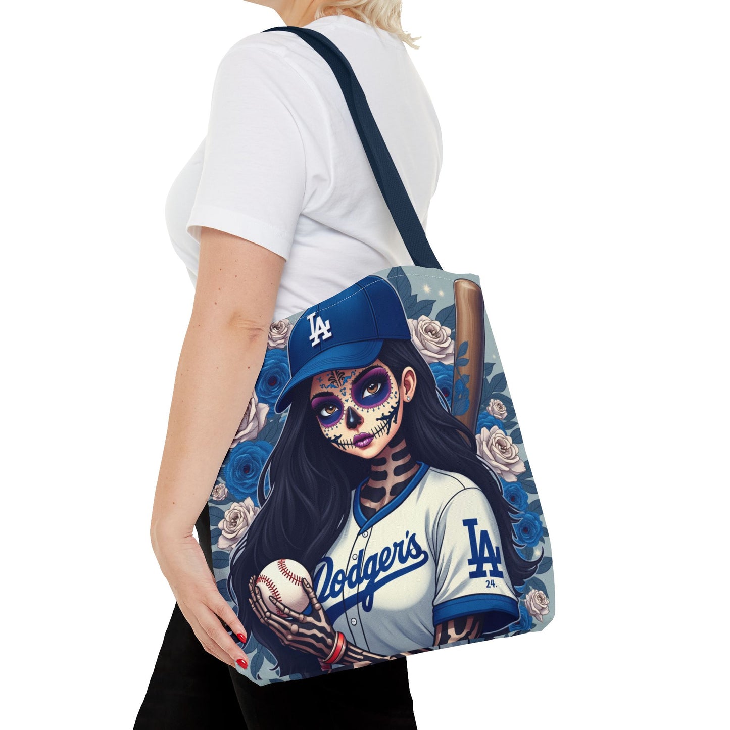 Sugar Skull Baseball Tote Bag, Unique Tote for Sports Fans, Day of the Dead Inspired, Stylish Shopping Bag, Gift for Her