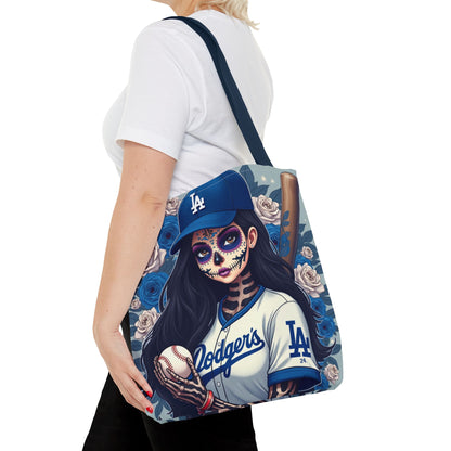 Sugar Skull Baseball Tote Bag, Unique Tote for Sports Fans, Day of the Dead Inspired, Stylish Shopping Bag, Gift for Her