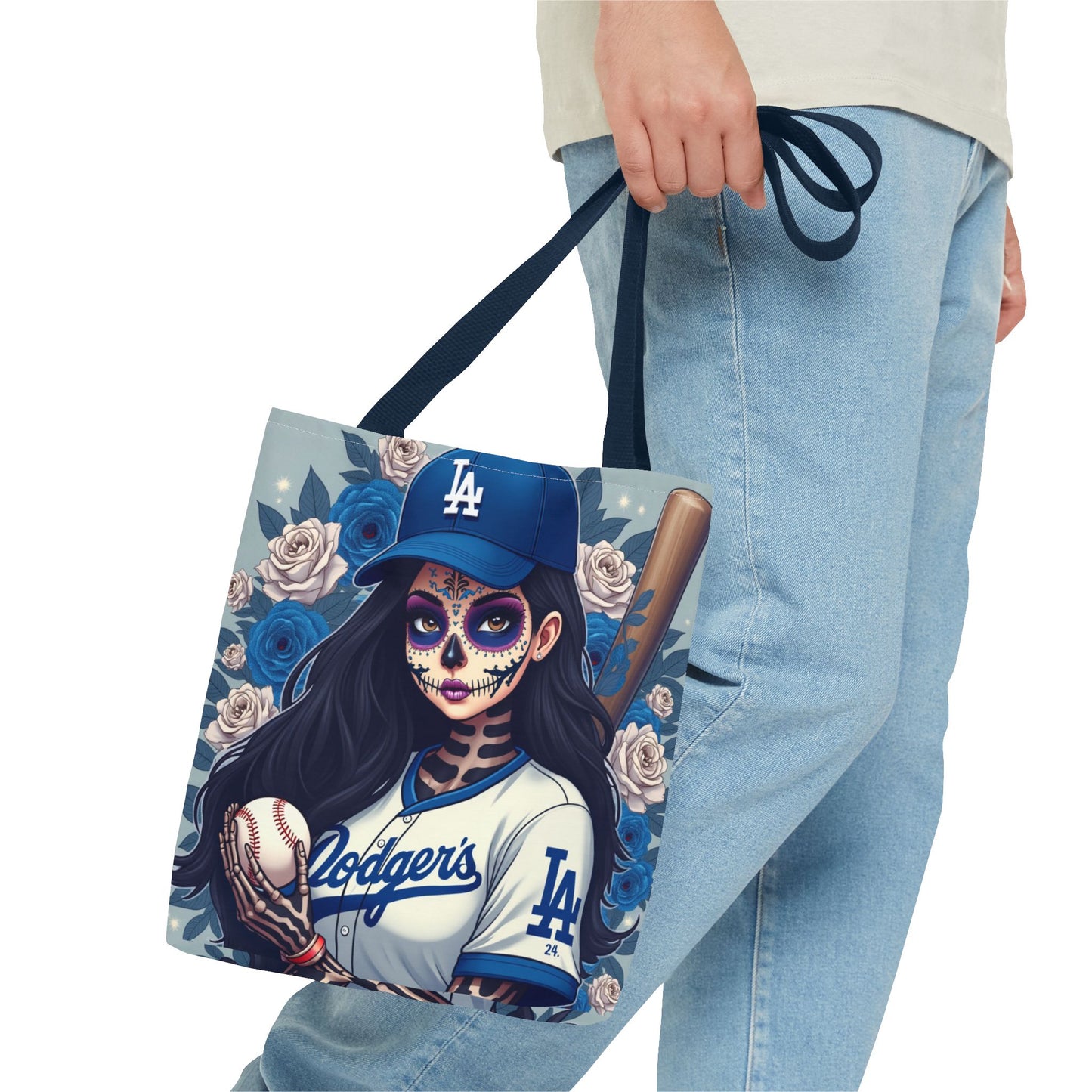 Sugar Skull Baseball Tote Bag, Unique Tote for Sports Fans, Day of the Dead Inspired, Stylish Shopping Bag, Gift for Her