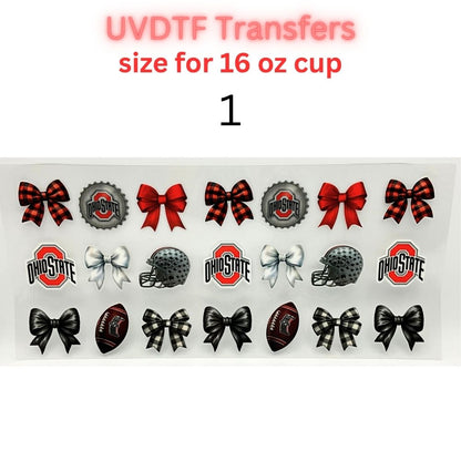 Blue & Red College Inspired UV DTF Cup Wrap Transfers | Wildcat Style 16 oz Glass Can Decals | Game Day Drinkware Wraps
