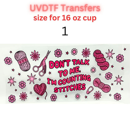 Craft & Giraffe UV DTF Cup Wrap Transfers | Sewing Inspired 16 oz Glass Can Decals | Cute Crafty Cup Wraps