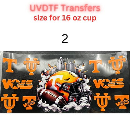 Football Inspired UV DTF Cup Wrap Transfers | Orange & Blue Sports-Themed 16 oz Libby Cup Decals