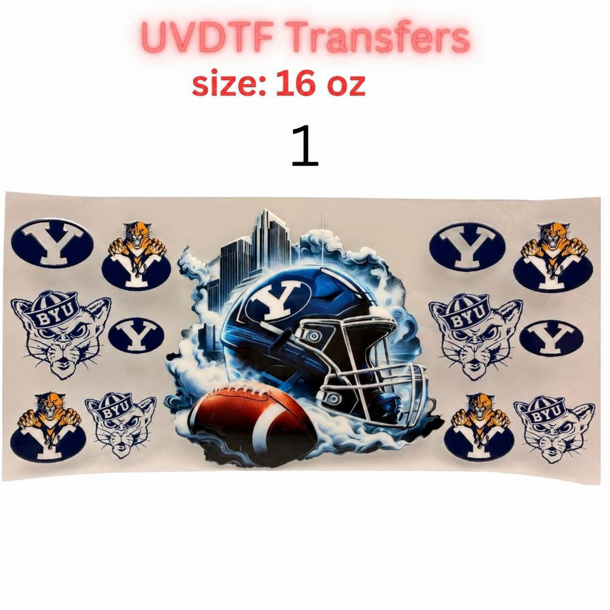 Football Inspired UVDTF Cup Wraps | 16 oz Glass Wrap Transfers | Game Day Helmet Designs | Sports Color Themes
