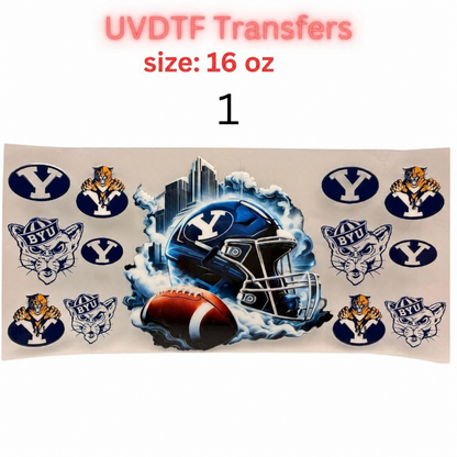 Football Inspired UVDTF Cup Wraps | 16 oz Glass Wrap Transfers | Game Day Helmet Designs | Sports Color Themes