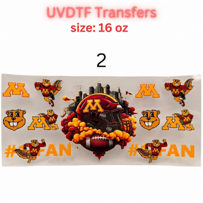 Football Inspired UVDTF Cup Wraps | 16 oz Glass Wrap Transfers | Game Day Helmet Designs | Sports Color Themes