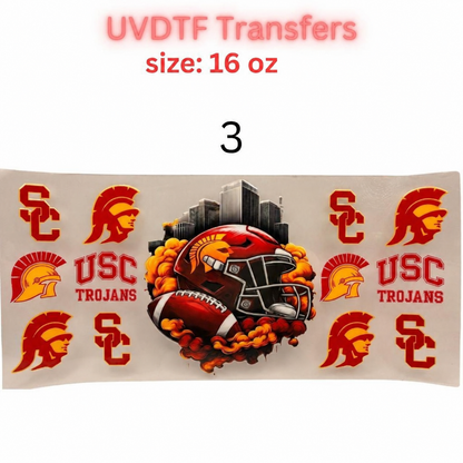 Football Inspired UVDTF Cup Wraps | 16 oz Glass Wrap Transfers | Game Day Helmet Designs | Sports Color Themes