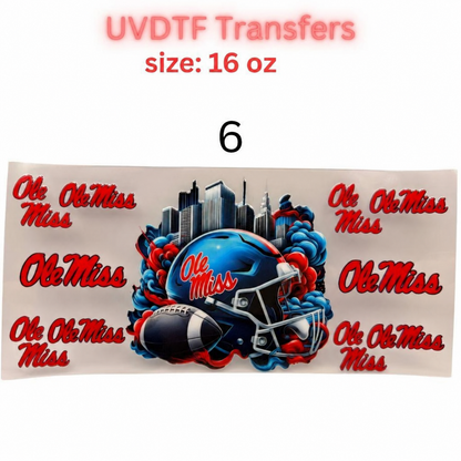Football Inspired UVDTF Cup Wraps | 16 oz Glass Wrap Transfers | Game Day Helmet Designs | Sports Color Themes