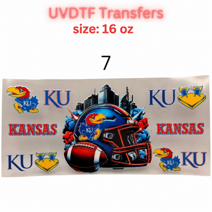 Football Inspired UVDTF Cup Wraps | 16 oz Glass Wrap Transfers | Game Day Helmet Designs | Sports Color Themes