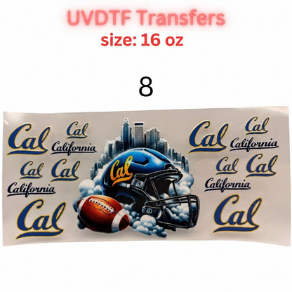 Football Inspired UVDTF Cup Wraps | 16 oz Glass Wrap Transfers | Game Day Helmet Designs | Sports Color Themes