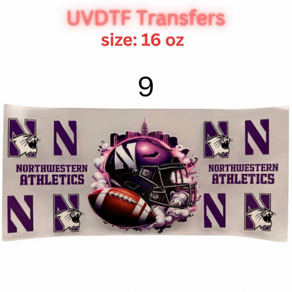 Football Inspired UVDTF Cup Wraps | 16 oz Glass Wrap Transfers | Game Day Helmet Designs | Sports Color Themes