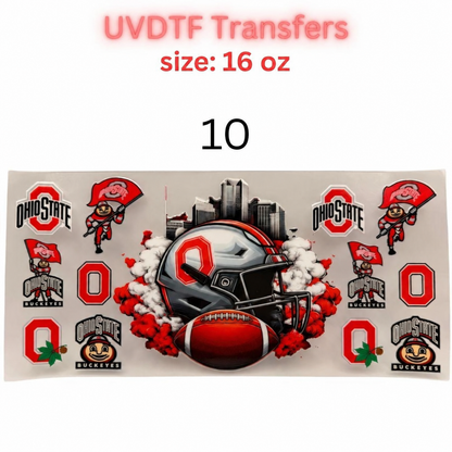 Football Inspired UVDTF Cup Wraps | 16 oz Glass Wrap Transfers | Game Day Helmet Designs | Sports Color Themes