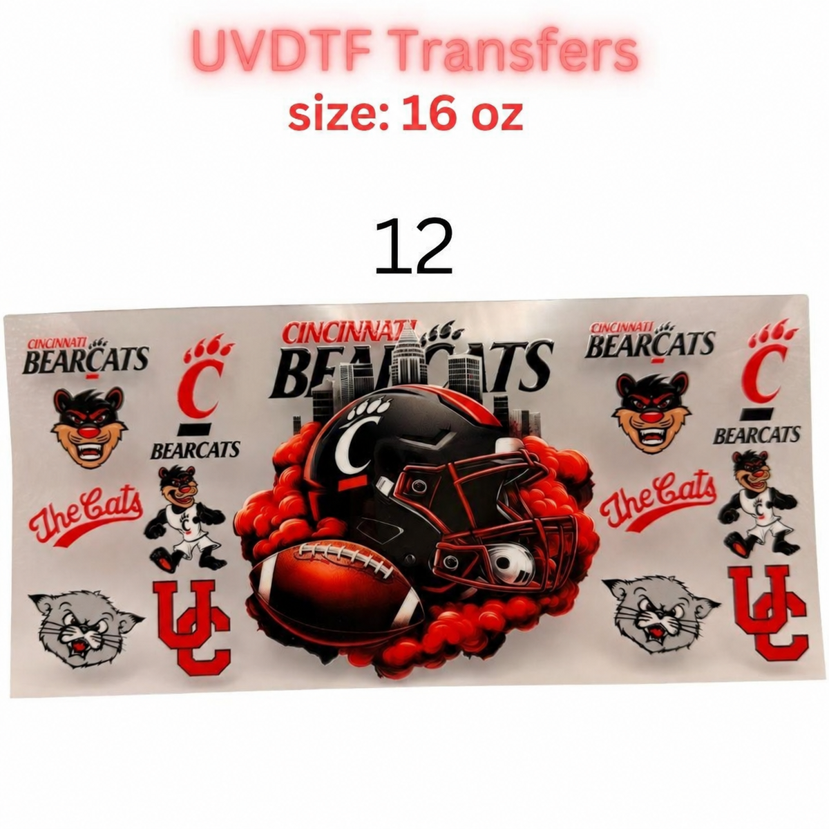 Football Inspired UVDTF Cup Wraps | 16 oz Glass Wrap Transfers | Game Day Helmet Designs | Sports Color Themes