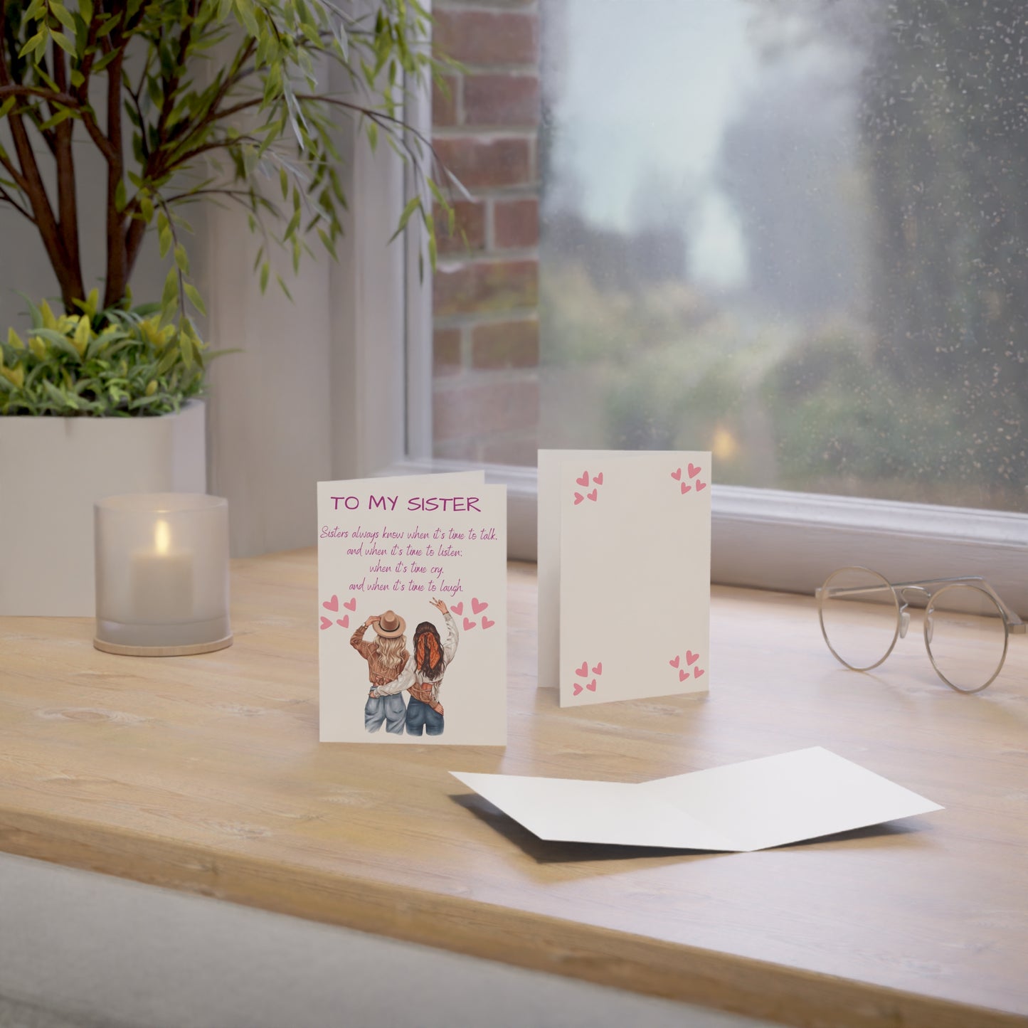 To My Sister – Birthday Card Printable PDF & PNG Files (Digital Download) Pink Hearts