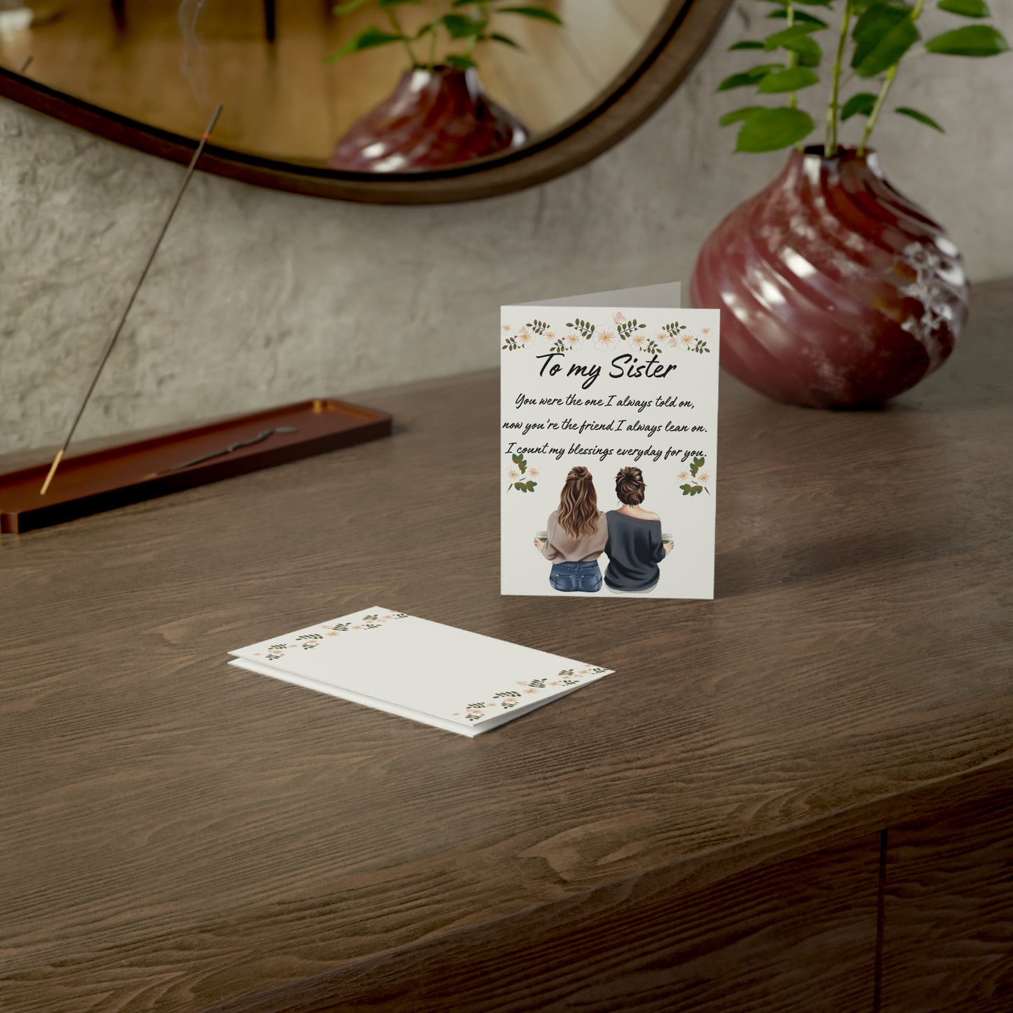 To My Sister – Birthday Card Printable PDF & PNG Files (Digital Download) White Flowers