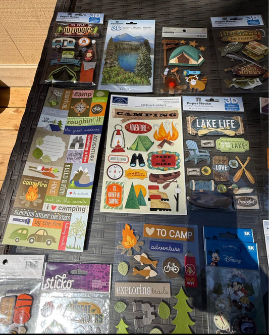 Camping & Outdoors Scrapbook Stickers Bundle | Hiking, Fishing, Adventure & Travel Stickers