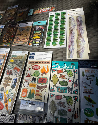 Camping & Outdoors Scrapbook Stickers Bundle | Hiking, Fishing, Adventure & Travel Stickers