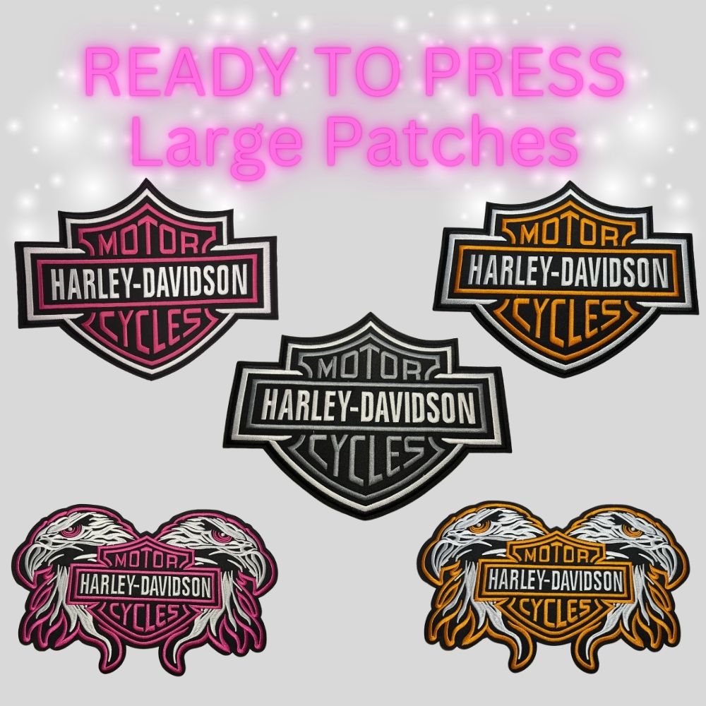 READY TO PRESS Large Motorcycle Back Patch – Embroidered Biker Shield Patch for Jackets & Tees