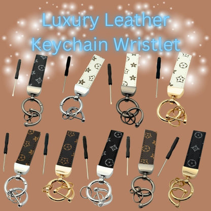 Leather Keychain Wristlet – Monogram Strap Key Ring with Metal Hardware & Mini Screwdriver