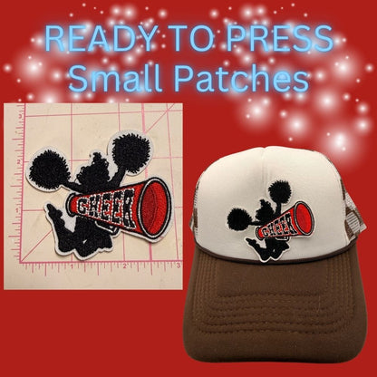 ⭐ READY TO PRESS – Cheer Megaphone & Pom Small Patches (Black, Red, Blue)