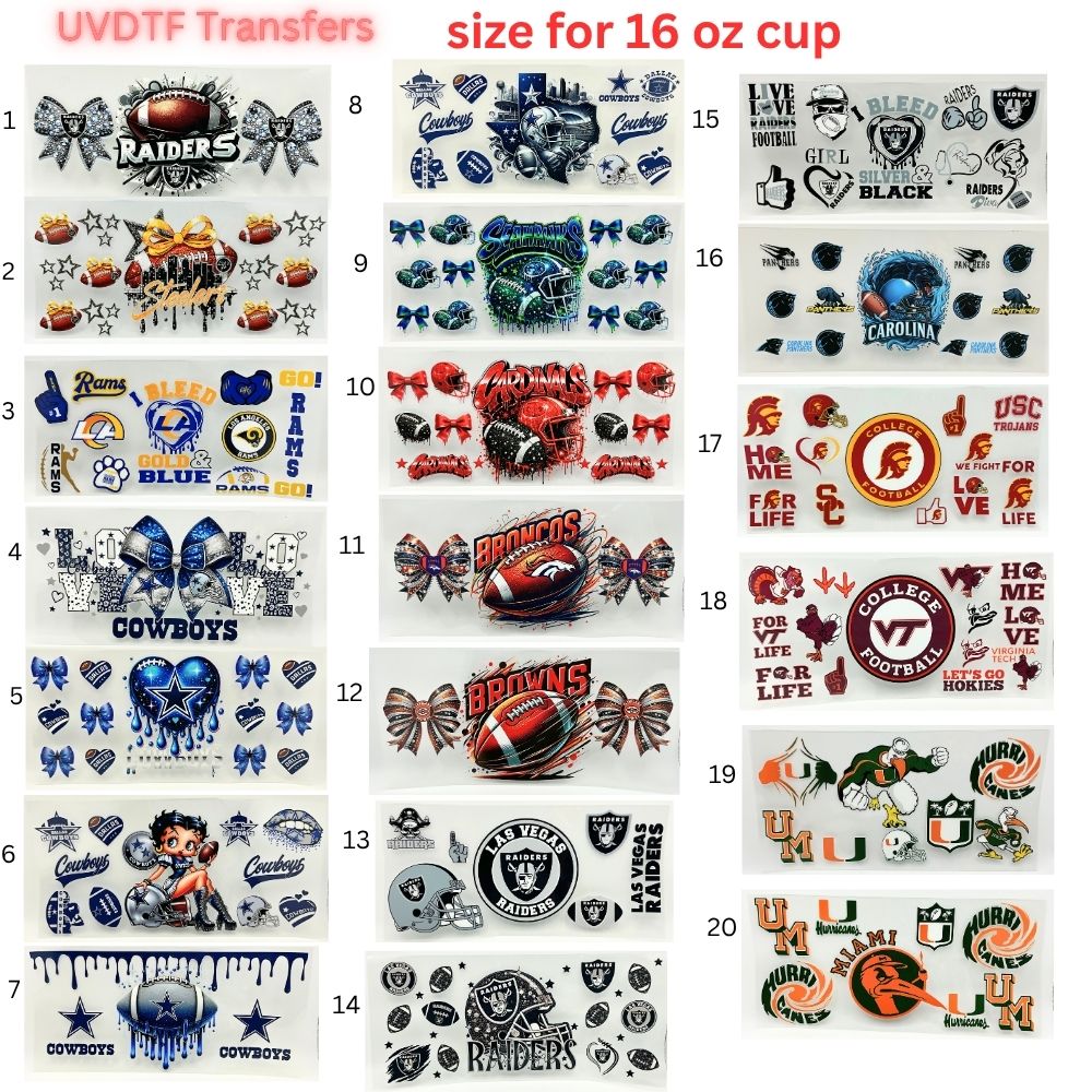 Sports Fan Inspired UV DTF Cup Wrap for 16 oz Glass Can | Football Fan Transfer Decal | Waterproof Permanent Cup Sticker | Multiple Styles