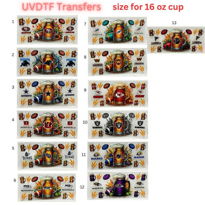 Football Beer Mug UV DTF Transfers for 16 oz Cups | Game Day Football Cup Decals | Ready to Apply