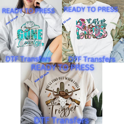 🤠 Country Western DTF Transfers – Ready to Press 10" Heat Press Designs | Cowgirl, Cowboy, Rodeo Shirts & Sweaters