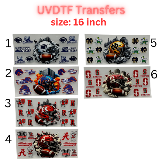 Football Helmet UV DTF Transfer Sheet – 16 Inch | College Color Inspired Game Day Wraps