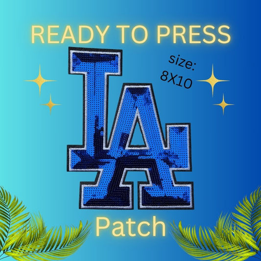 LA Blue Glitter Chenille Sequin Iron-On Patch – Ready to Press Heat Transfer Patch 8X10 size