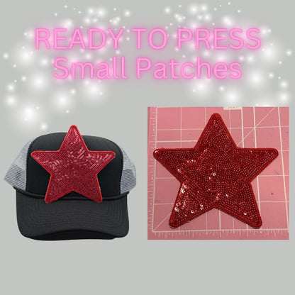 ✨ READY TO PRESS Small Glitter Star & Bow Patches | Sparkly Iron-On Embroidered Appliqués