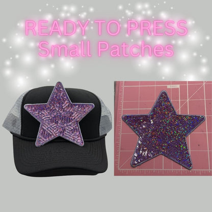 ✨ READY TO PRESS Small Glitter Star & Bow Patches | Sparkly Iron-On Embroidered Appliqués