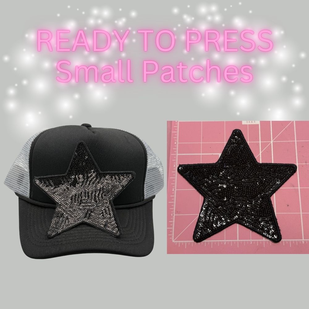✨ READY TO PRESS Small Glitter Star & Bow Patches | Sparkly Iron-On Embroidered Appliqués