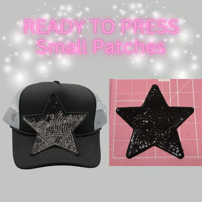 ✨ READY TO PRESS Small Glitter Star & Bow Patches | Sparkly Iron-On Embroidered Appliqués
