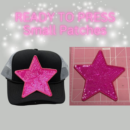 ✨ READY TO PRESS Small Glitter Star & Bow Patches | Sparkly Iron-On Embroidered Appliqués