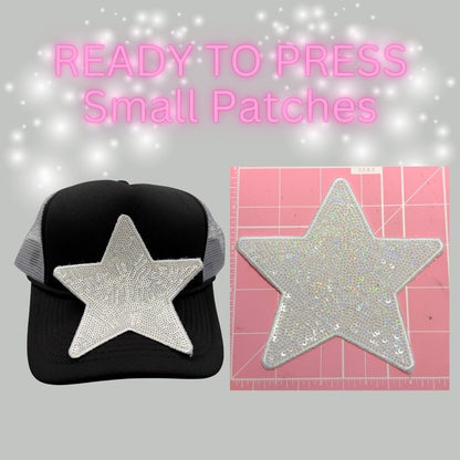 ✨ READY TO PRESS Small Glitter Star & Bow Patches | Sparkly Iron-On Embroidered Appliqués