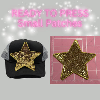 ✨ READY TO PRESS Small Glitter Star & Bow Patches | Sparkly Iron-On Embroidered Appliqués