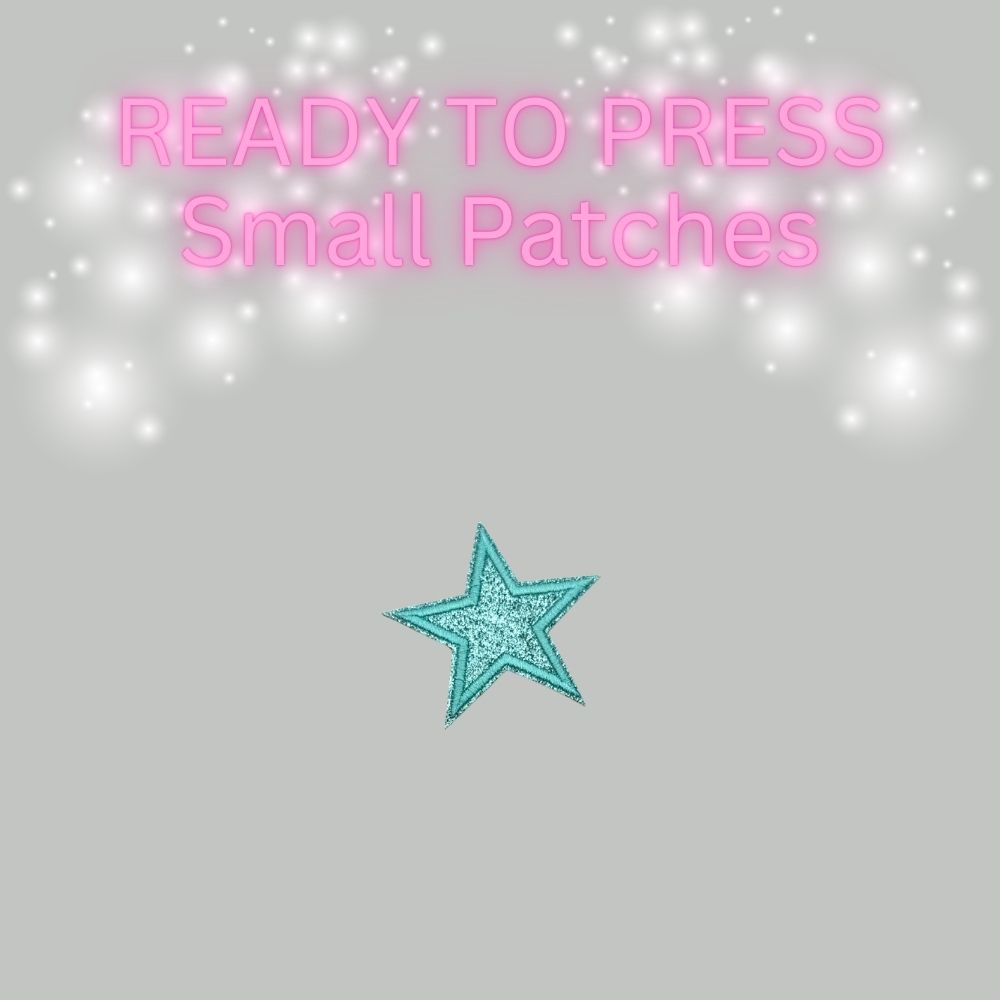 READY TO PRESS Glitter Star Patches – Small Iron-On Patches for Hats & Apparel (Pink, Teal, Black, Gold, Red, Cream)
