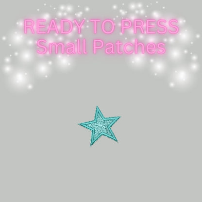 READY TO PRESS Glitter Star Patches – Small Iron-On Patches for Hats & Apparel (Pink, Teal, Black, Gold, Red, Cream)