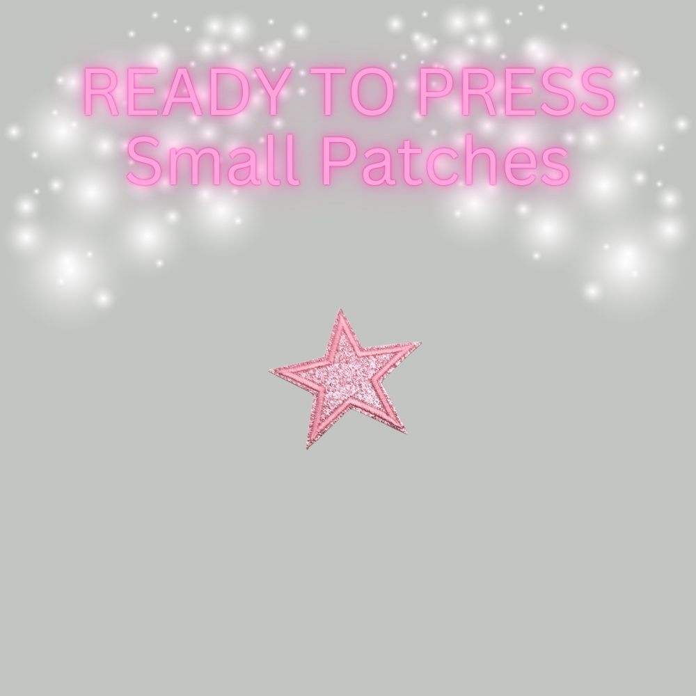 READY TO PRESS Glitter Star Patches – Small Iron-On Patches for Hats & Apparel (Pink, Teal, Black, Gold, Red, Cream)