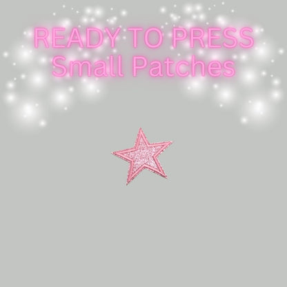 READY TO PRESS Glitter Star Patches – Small Iron-On Patches for Hats & Apparel (Pink, Teal, Black, Gold, Red, Cream)