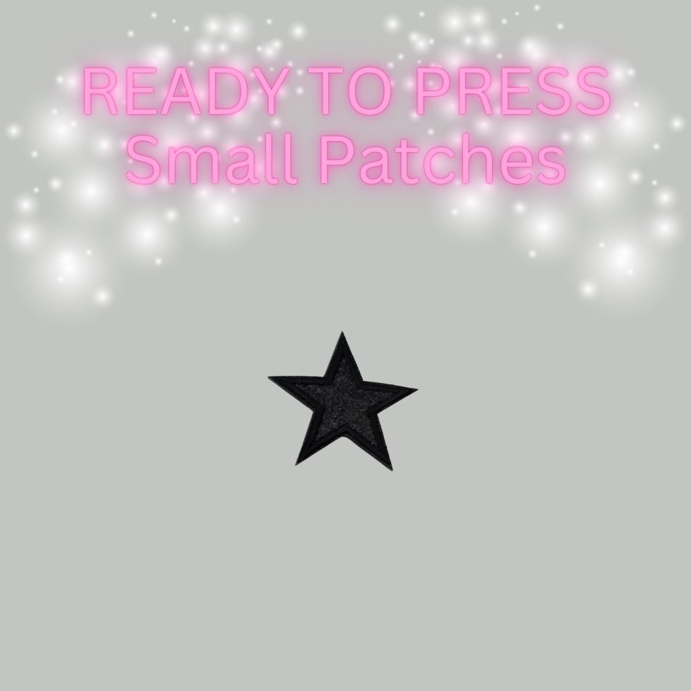 READY TO PRESS Glitter Star Patches – Small Iron-On Patches for Hats & Apparel (Pink, Teal, Black, Gold, Red, Cream)