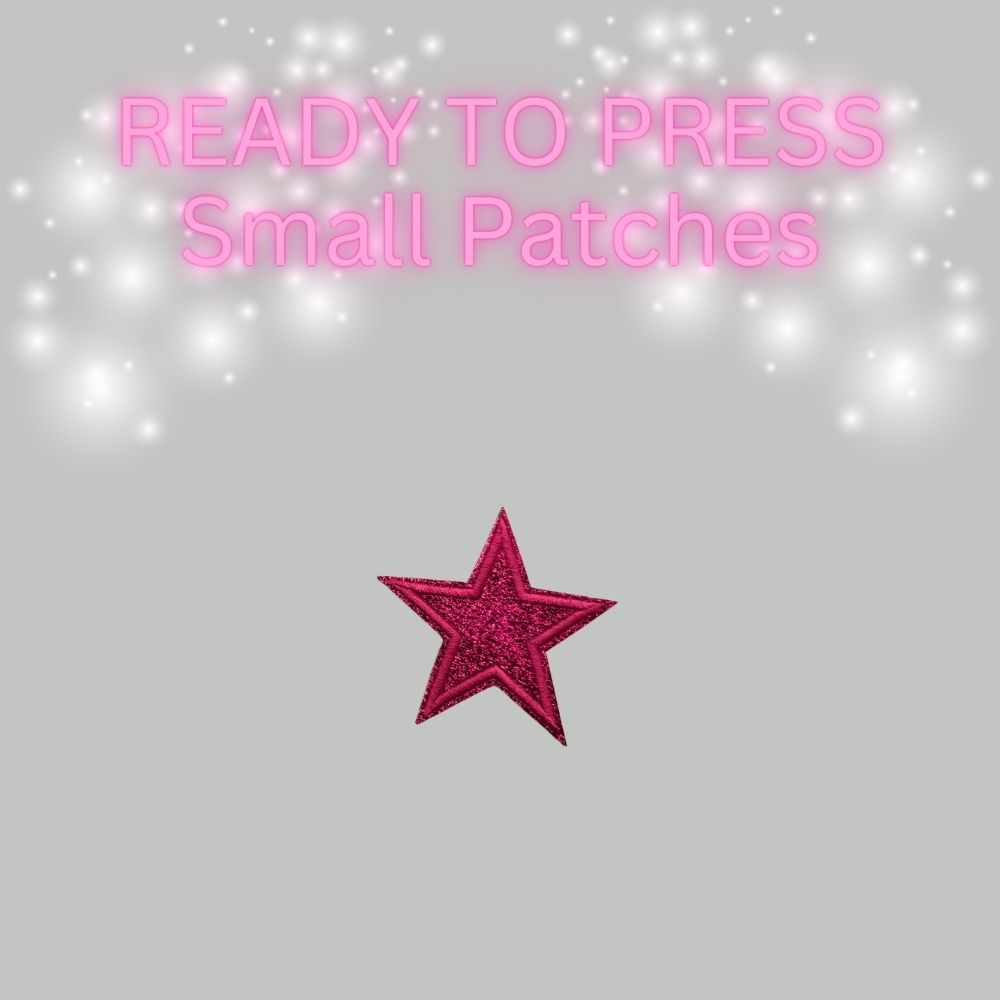 READY TO PRESS Glitter Star Patches – Small Iron-On Patches for Hats & Apparel (Pink, Teal, Black, Gold, Red, Cream)